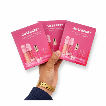 Rose Berry Liquid Blush Highlighter & Matte Lipstick Trio